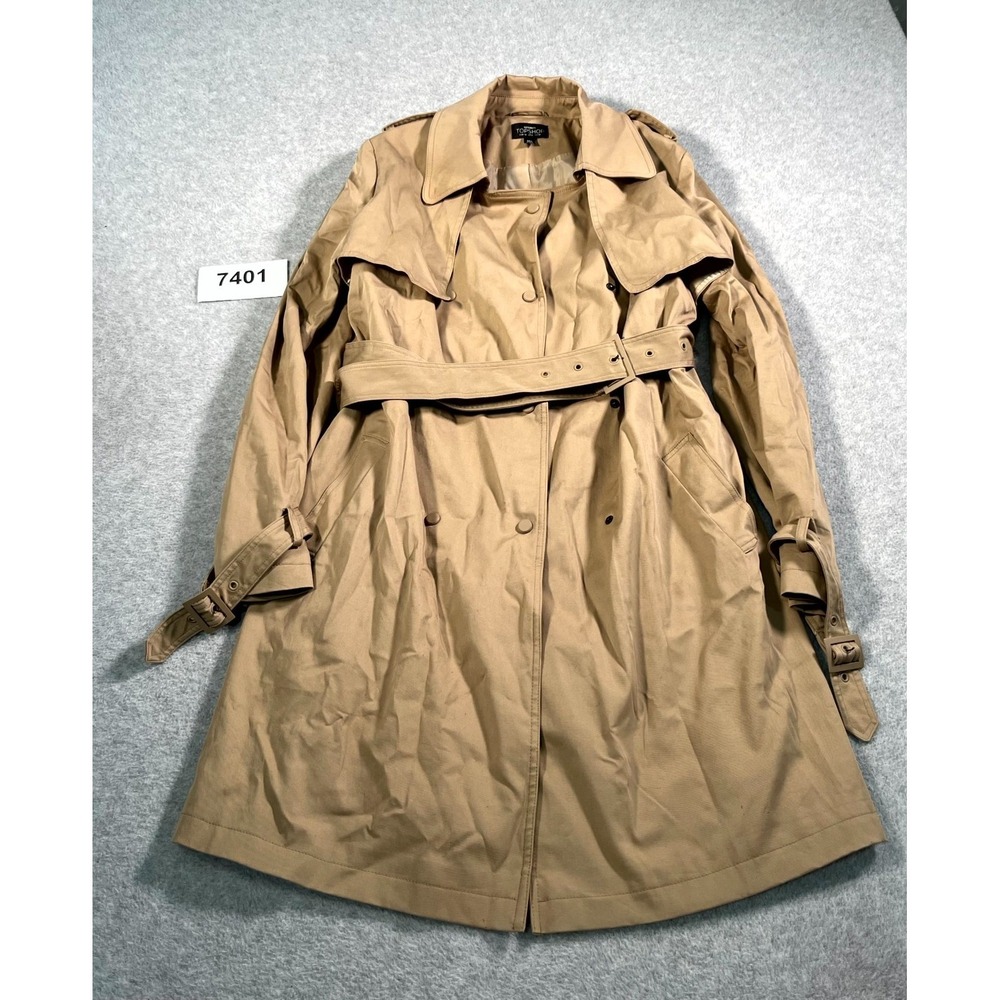 Topshop‎ Maternity Trench Coat Womens 6 Tan Cotton Belted Casual Button Front